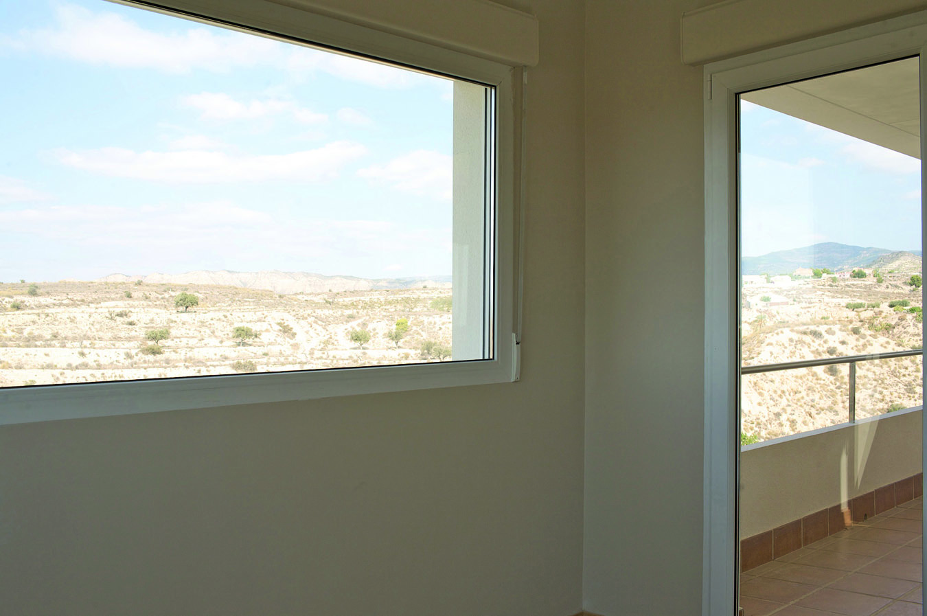 Villa Bussot luxury house, window mountain landscape, white new building, Alicante, Bussot