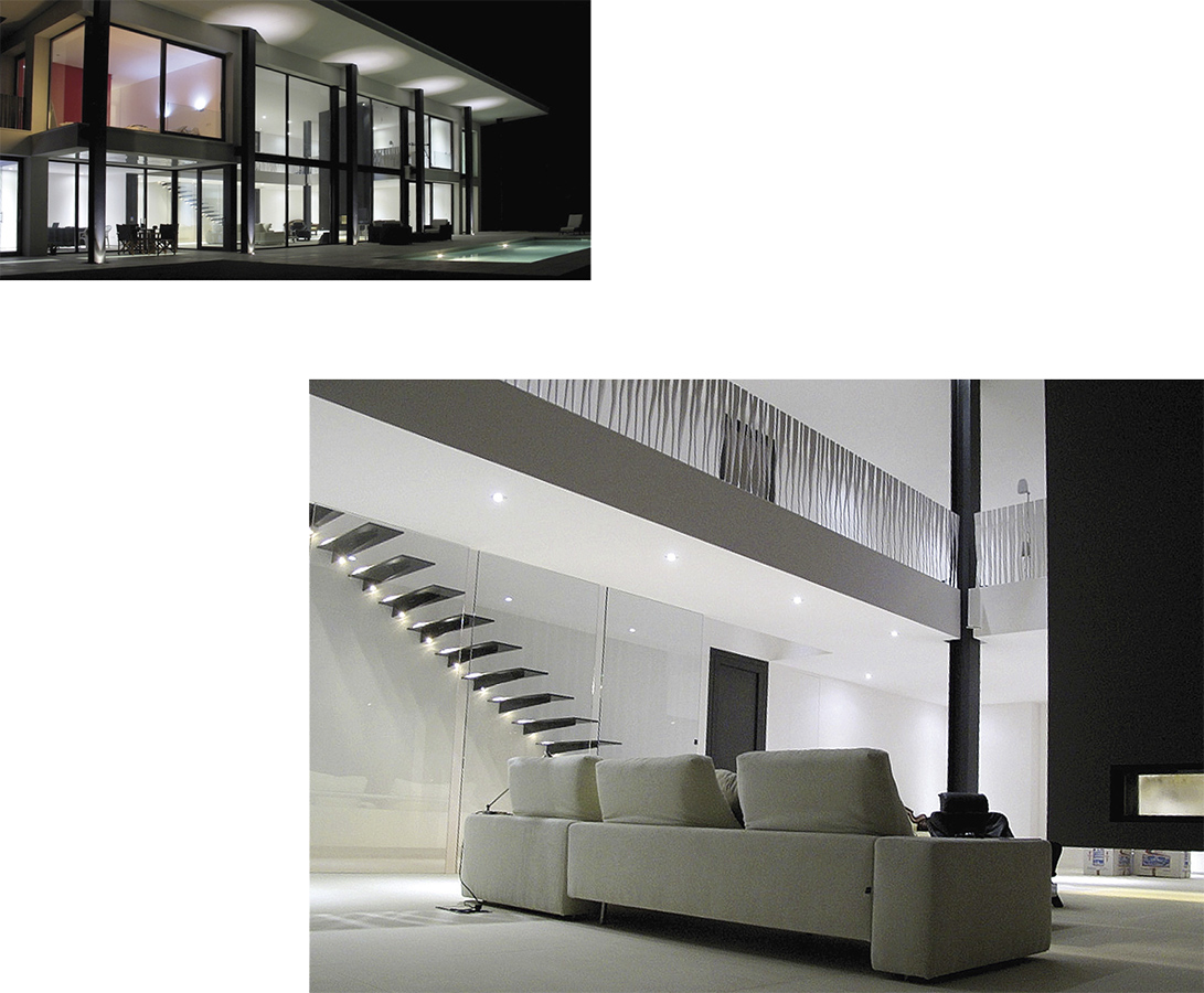 Villa Bella Mutxamiel principal loung and facade night fotograph, new building Alicante Campello